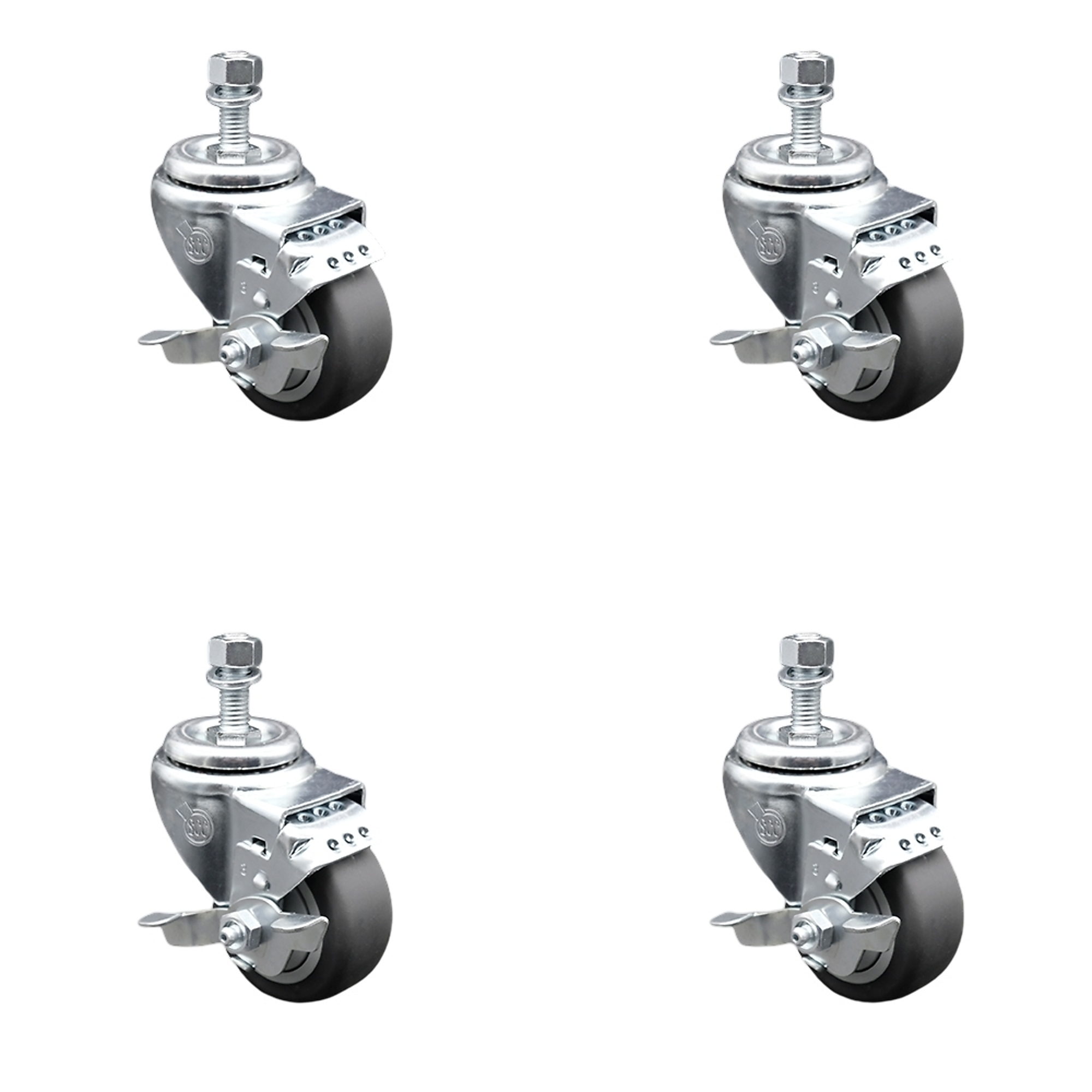 Service Caster, 3in. x 1 1/4in. Stem Casters, Wheel Diameter 3 in, Caster Type Swivel, Package (qty.) 4, Model# SCC-SSTS20S314-TPRB-TLB-381615-4